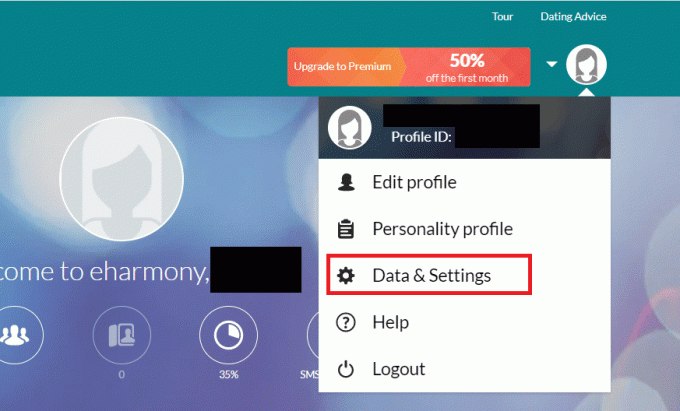 Kliknite ikono Profil v zgornjem desnem kotu in kliknite možnost Podatki in nastavitve