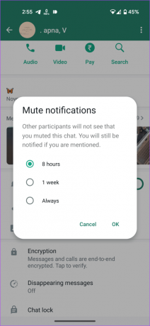 Čas vypnutia chatu WhatsApp