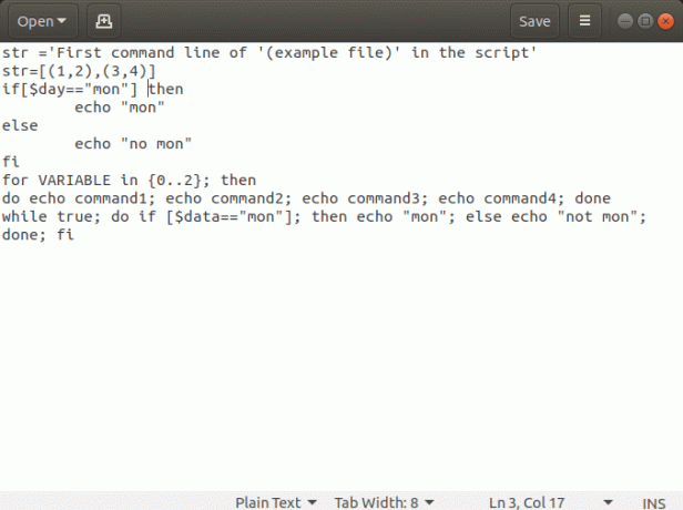 arquivo de exemplo com linhas de comando no linux bash