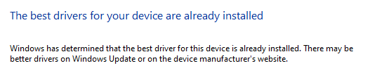 Dacă driverul dvs. este deja actualizat, atunci veți vedea următorul ecran