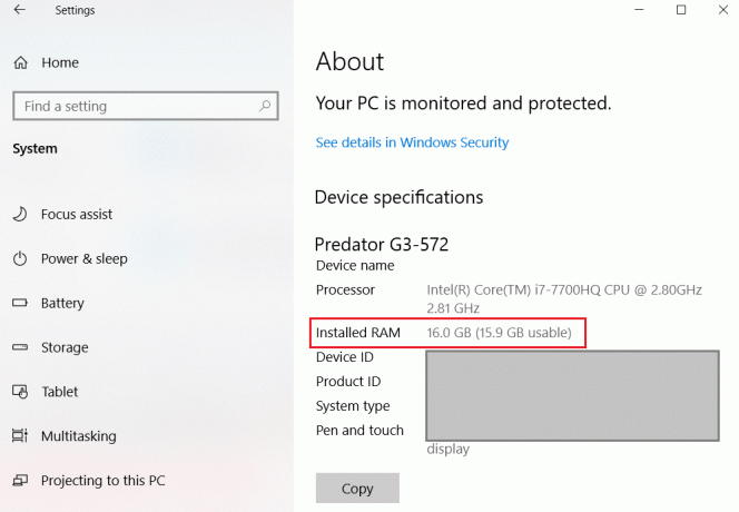 Проверьте RAM, установленную на ПК с Windows 10