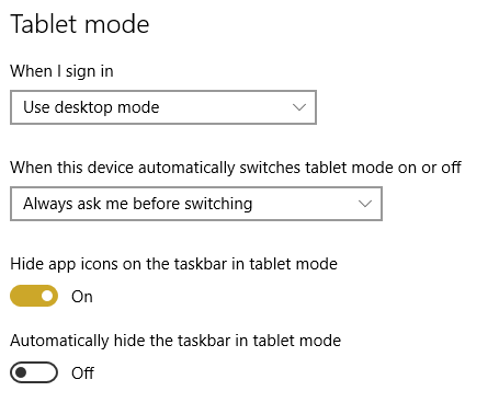 Desative o modo Tablet ou selecione Usar modo Desktop em Quando eu fizer login