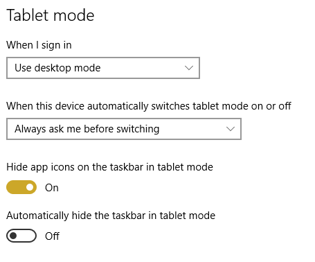 Deaktivieren Sie den Tablet-Modus oder wählen Sie Desktop-Modus verwenden unter Wenn ich mich anmelde