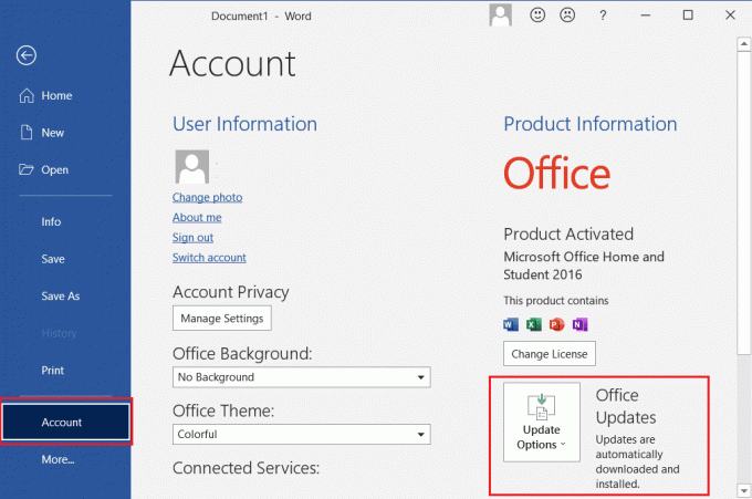 Haga clic en la opción Actualizaciones de Office. Solucionar el error de Outlook Este elemento no se puede mostrar en el panel de lectura