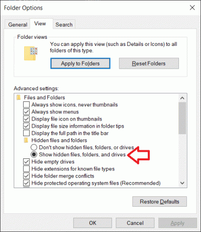 숨김 파일 및 폴더를 두 번 클릭하여 하위 메뉴를 열고 숨김 파일, 폴더 또는 드라이브 표시를 활성화합니다.