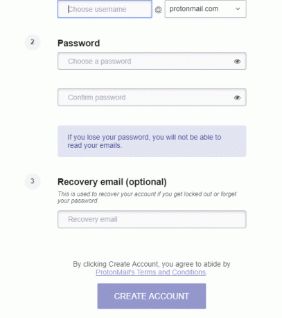 詳細なユーザー名とパスワードを入力し、[アカウントの作成]をクリックします