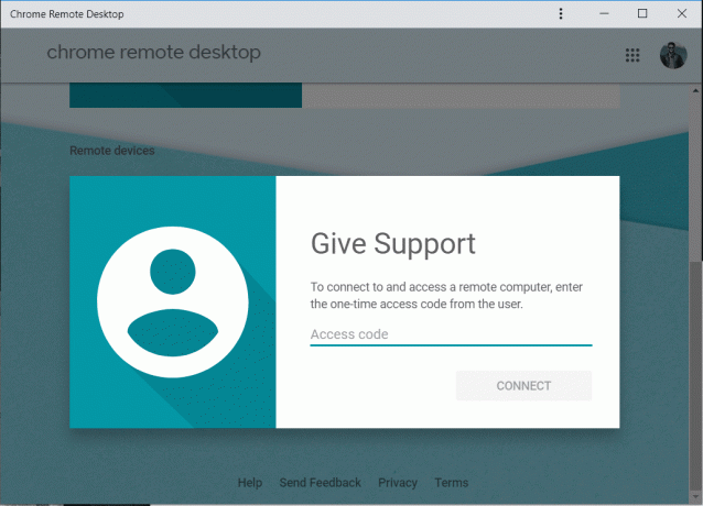 สลับไปที่แท็บ Remote Support จากนั้นภายใต้ Give Support พิมพ์รหัสการเข้าถึง