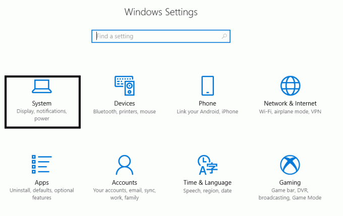 Paina Windows Key + I avataksesi Asetukset ja napsauta sitten Järjestelmä-kuvaketta
