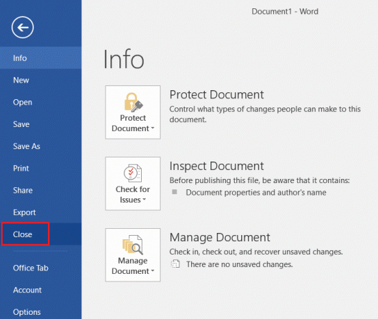 kliknite Zatvori u programu Microsoft Word