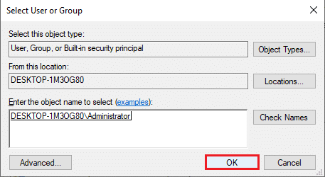 คลิกที่ปุ่ม OK บนหน้าต่าง Select User or Group 