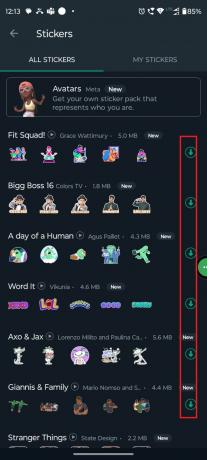 Изберете произволен пакет стикери и докоснете иконата за изтегляне