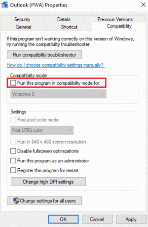 Deseleziona Esegui questo programma in modalità compatibilità per. Fix Outlook ha riscontrato un errore che ne impedisce il corretto funzionamento