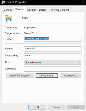 kliknite možnost Spremeni ikono v lastnostih bližnjice tega računalnika