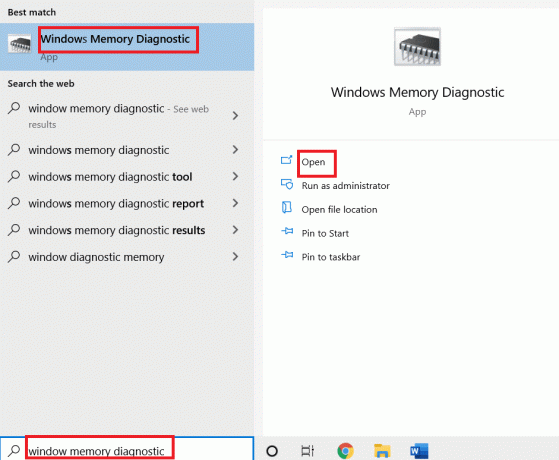 Avaa Windowsin muistin diagnostiikka. korjaa muistinhallinnan sininen näyttö Windows 11