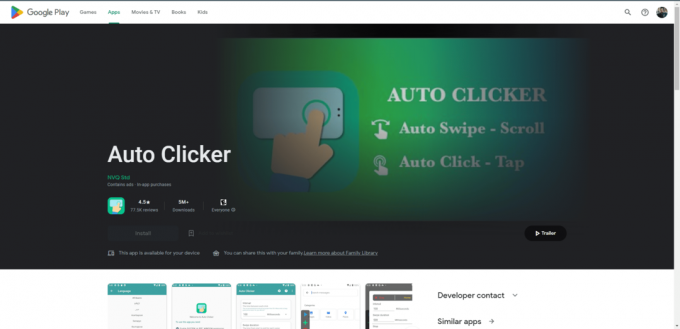 Auto Clicker NVQ Std Play Store-Webseite
