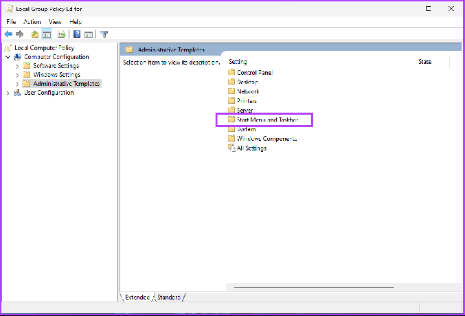 Odaberite opciju 'Izbornik Start i programska traka'