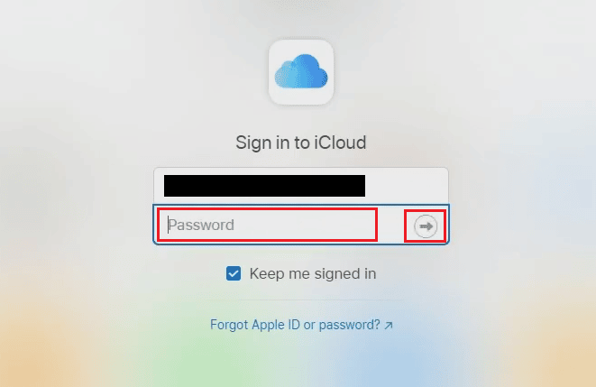 ange ditt Apple-ID (iCloud)-lösenord och klicka på nästa pilikon