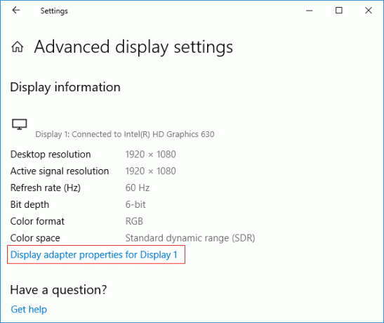 Klicka på Egenskaper för Display adapter för Display #