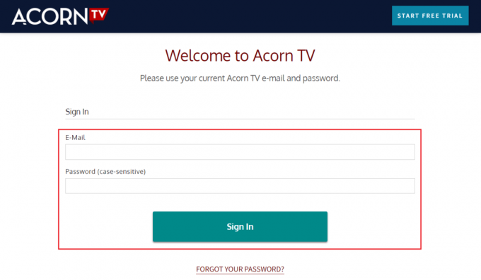 Prijavite se na svoj Acorn račun s e-poštom i lozinkom