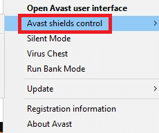 Виберіть елемент керування Avast shield. Виправити Zoom Не вдається підключитися. Код помилки 5003