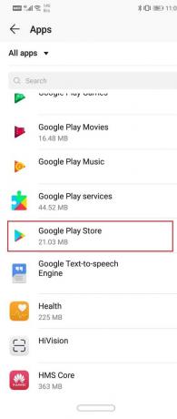 앱 목록에서 Google Play 스토어 선택