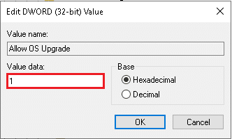 inserisci i dati del valore in dword value