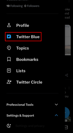 Dodirnite opciju Twitter Blue. | uklonite Twitter prostore