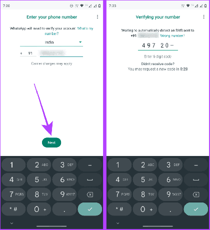 Kinnitage oma number WhatsApp Androidis