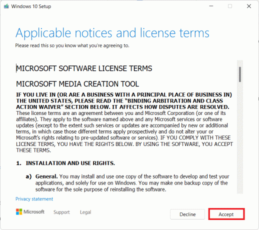 Windows 10 ინსტალაციის წესები და პირობები