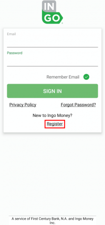 Tocca l'opzione Registrati in basso. | Ingo Money live chat