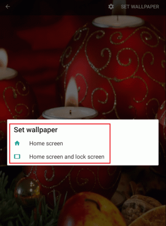 изаберите било коју опцију у било којој постављеној позадини за почетни екран или закључани екран и почетни екран у Андроид апликацији Цхристмас Цандле 3Д Валлпапер
