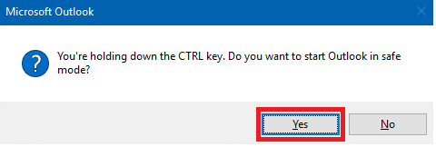 Κάντε κλικ στο κουμπί Ναι για να εκτελέσετε το Outlook σε ασφαλή λειτουργία