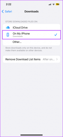 Seleccione la ubicación para las descargas de Safari en iPhone