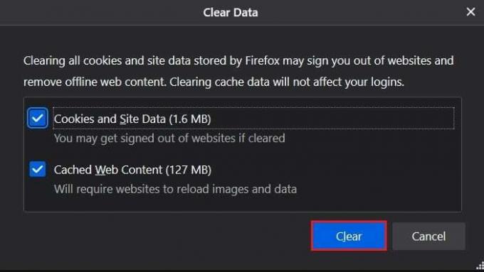 omogućite oba okvira i kliknite na Clear | Popravak Nije pronađen video s podržanim formatom i MIME vrstom