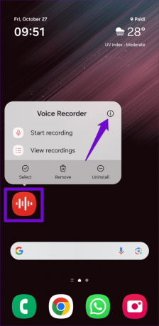 Öppna Voice Recorder App Info på Samsung Phone