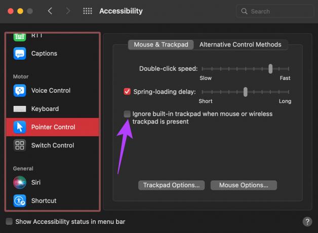 αγνοήστε το ενσωματωμένο trackpad