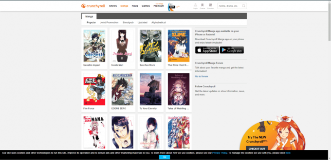Situs resmi manga Crunchyroll