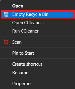 Щракнете с десния бутон на менюто за рециклиране. Поправете Невъзможно свързване към EA сървъри