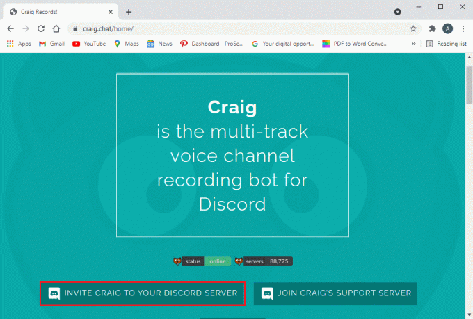 Haga clic en Invitar a Craig al enlace de su servidor de Discord desde la parte inferior de la pantalla