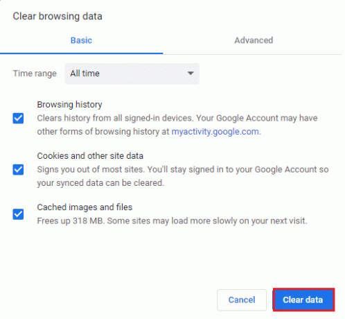 Klicka på Rensa data. Fixa att Chrome inte sparar lösenord i Windows 10