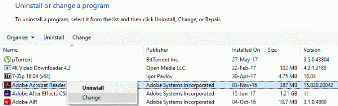 z desno tipko miške kliknite Adobe Acrobat Reader in izberite Spremeni