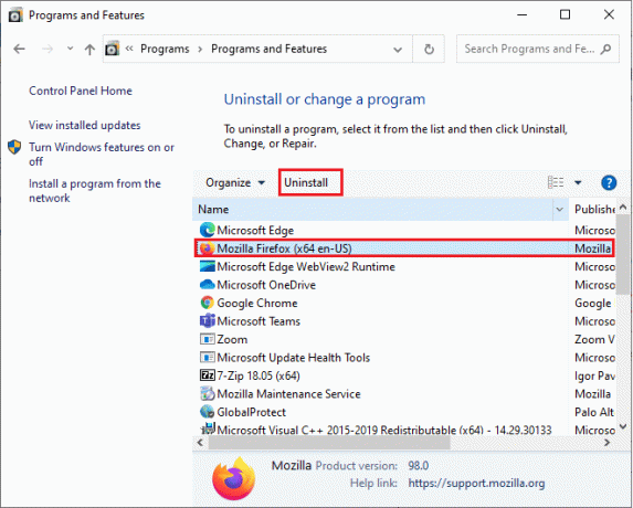 ตอนนี้ คลิกที่ Mozilla Firefox ตามที่แสดง และเลือกตัวเลือกถอนการติดตั้ง วิธีแก้ไขรหัสข้อผิดพลาด Netflix UI3012