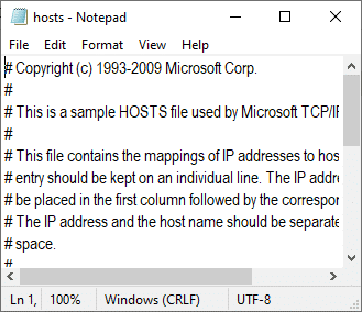 Jetzt wird die Hosts-Datei in Notepad geöffnet 