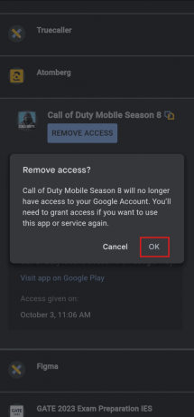 შეეხეთ Ok-ს, რათა დაადასტუროთ კავშირის გაუქმების პროცესი | როგორ გააუქმოთ Call of Duty ანგარიში | ხელახლა გააუქმეთ თქვენი Activision ანგარიშის მიბმა