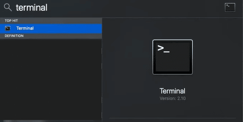 escriba Terminal y abra la aplicación. La corrección no se puede abrir porque el desarrollador no se puede verificar en Mac