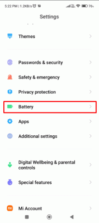그런 다음 설정 메뉴 아래에 있는 배터리 설정 옵션을 클릭합니다. | Avast는 Android 배터리를 소모합니까? 