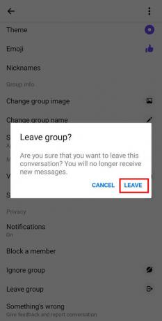 нажмите на кнопку «Выйти», чтобы выйти из группы | Как выйти из группового чата в Facebook Messenger