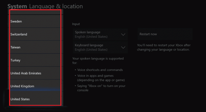 izberite želeno lokacijo v sistemu xbox jezik in lokacijo. Odpravite napako Xbox One 0x807a1007
