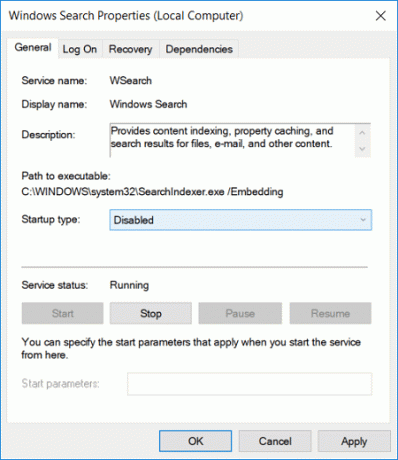 Inaktivera Windows-sökning i fönstret service.msc