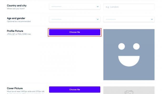 Превъртете надолу и щракнете върху Избор на файл от секцията Профилна снимка | променете текста на вашето лого